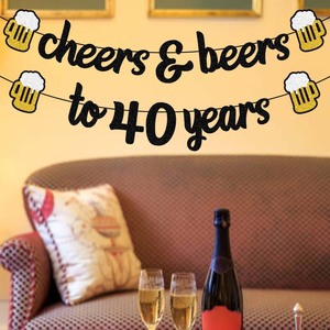 Bannière Joyeux Anniversaire 40 Ans Noir et Or Pailleté, Guirlande en Papier Chopes de Bière pour 40ème Anniversaire, Décorations Murales pour Fête Homme - Product Image 2