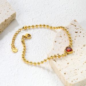 Trendy Stainless Steel 18K Gold Plated Chain <b>Beaded</b> <b>Bracelets</b> Women 18K Plated Geometric Colourful Zircon love Heart <b>Bracelet</b> - Product Image 6