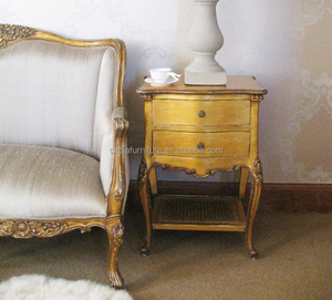 تصميم فرنسي لغرفة النوم غطاء قماش كلاسيكي أريكة فرنسية خشبية منحوتة يدويًا مع طلاء ذهبي عتيق - Product Image 4