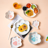 Ensemble de bols et assiettes en céramique créatifs nordiques avec motif de patte de chat de dessin animé, compatibles micro-ondes, mignons et frais, bols à riz pour bébé