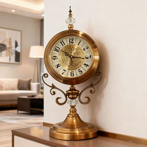 European Style Table <b>Clock</b> Copper Plated Decorative Circular <b>Silent</b> Desk <b>Clock</b> For Living Room Bedroom - Product Image 2