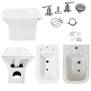 Inodoro femenino sin electricidad con mezclador de suelo, bidé de 3 orificios, acabado mate, con ducha y mueble. - Product Image 2