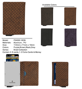 CardHoda Aluminum Card Holder Brown Leather <b>RFID</b> <b>Blocking</b> Fold Closure Men's Minimalist <b>Wallet</b> Short Geometric Pattern - Product Image 3