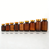 Bouteilles en verre ambré pour compléments alimentaires avec bouchons à vis dorés, 60 ml, 75 ml, 100 ml, 120 ml, 150 ml, 200 ml, 250 ml, 300 ml, 400 ml