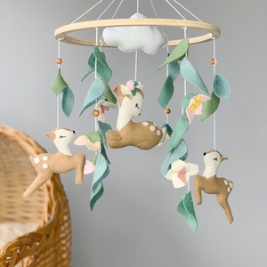Tre piccoli cervi sika animali baby shower regalo per la futura madre giocattoli di peluche montessori culla per bambini nurural hanging mobile - Product Image 1
