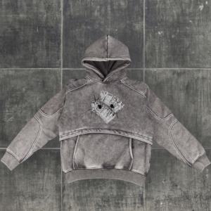 Sweat à capuche surdimensionné en coton éponge patchwork épais, style hip-hop, avec découpe personnalisée, vente en gros - Product Image 1