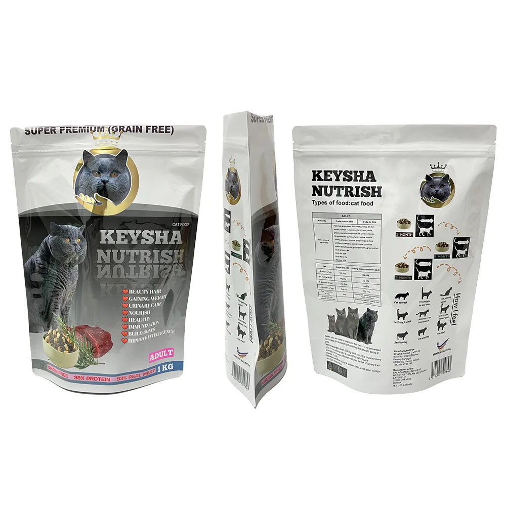Emballage de friandises pour animaux de compagnie anti-odeur personnalisé Doypack sac de nourriture pour chien et chat en feuille d'aluminium avec fermeture éclair refermable