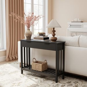 <span class=keywords><strong>Mesa</strong></span> Consola Estrecha Negra con Cajón y Estante de Almacenamiento, <span class=keywords><strong>Mesa</strong></span> de Entrada de Madera, <span class=keywords><strong>Mesa</strong></span> Consola Lateral para Sala de Estar - Product Image 6