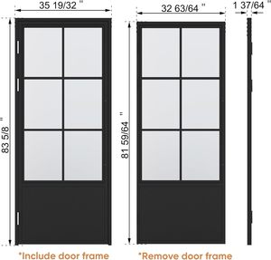 <span class=keywords><strong>Porta</strong></span> Preassemblata ZONLE Moderna 91x213 cm con 6 Vetri, Telaio in Metallo Nero, Vetro Smerigliato, Apertura a Battente Sinistra, Facile da Installare - Product Image 4