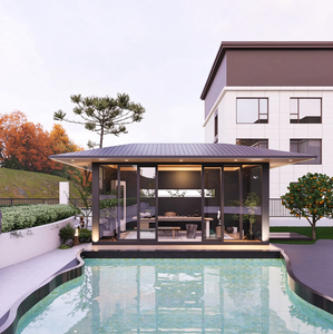 Veranda Prefabbricata <span class=keywords><strong>con</strong></span> Tetto Triangolare, Vetro Temperato Doppio a Bassa Emissività, <span class=keywords><strong>Porta</strong></span> Scorrevole, Chiusura per Giardino e Patio - Product Image 4