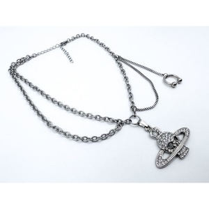 Collier double couche Crâne Saturne en acier titane, chaîne croisée, style punk tendance, Europe-Amérique, avec halo de diamants - Product Image 2