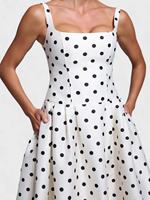 Robe longue plissée à pois pour femme, col carré, bretelles spaghetti, taille haute, avec poches, élégante pour les vacances et les soirées