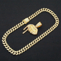 Collier pendentif lèvres gouttelettes style Iced Out, entièrement pavé de zircone cubique, chaîne cubaine en or et argent, bijoux Hip Hop Bling pour unisexe
