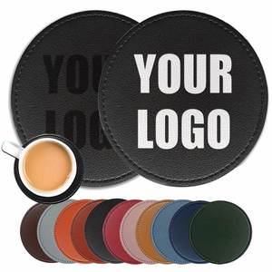 Wholesale Personal PU Leather Coaster Custom Logo Print Logo PU Leather Coaster for Drinks Coasters Pad Cup <b>Mat</b> Promotional Gift - Product Image 1