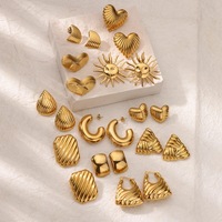 Anting Bunga Hati Emas Prancis EH148, Anting Baja Anti Karat Berlapis Emas 18K, Manset Telinga Geometris untuk Wanita Mewah