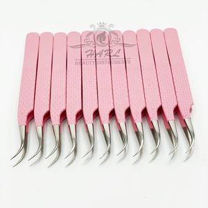 Pinzas profesionales para extensión de pestañas de acero inoxidable con forma curva de diamante rosa para bebé, accesorios para pestañas con punta de fibra de volumen - Product Image 2