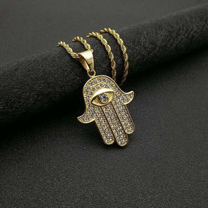Collar con Colgante de Mano de Fátima, Chapado en Oro, Acero Inoxidable, con Incrustaciones de Diamantes, Joyería Hip Hop, Regalo - Product Image 2
