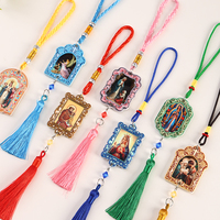Pendentif personnalisé double face en résine UV avec pompon, ornement religieux catholique en relief, décoration pour voiture et maison, cadeau souvenir