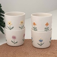 Ensemble de tasses en porcelaine à motifs floraux mignons personnalisables en 4 pièces - Passe au lave-vaisselle et au micro-ondes pour la maison et le bureau