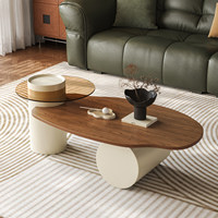 Table basse de salon de style mi-siècle en bois de noyer massif, design irrégulier, minimaliste, luxe léger, sensation haut de gamme