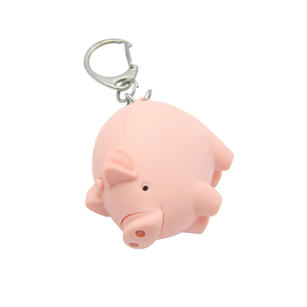 Mini Màu Hồng lợn nhựa âm thanh Keychain với đèn LED Đèn pin móc khóa