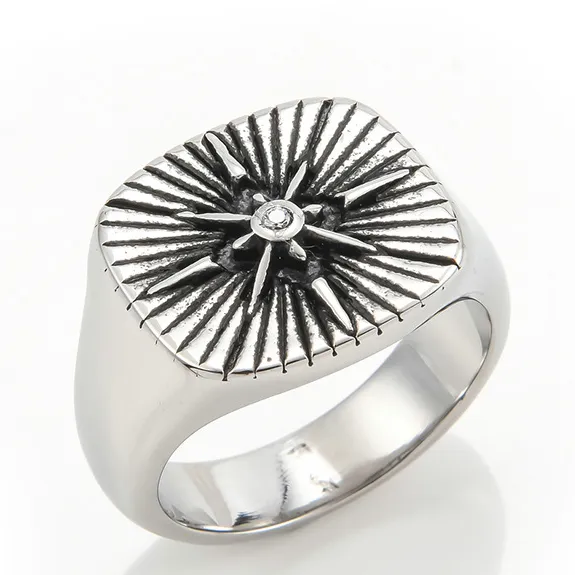 2021 factory direct custom made mens bussola in acciaio inossidabile logo anello gioielli anelli da dito placcati in argento