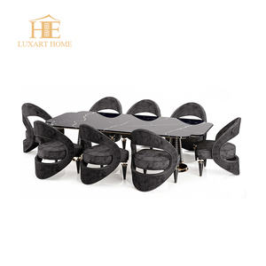 Set tavolo da pranzo di design <span class=keywords><strong>reale</strong></span> di lusso con bordo scolpito rettangolare in marmo set tavolo da pranzo con 8 sedie - Product Image 5