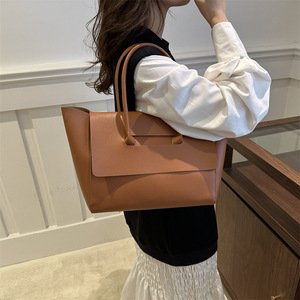 Elegant Womens <b>Tote</b> Bag Minimal Solid PU Leather Large Capacity Top Handle Shoulder Purse For Daily Wear - Product Image 3