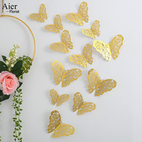 Aierflorist 12 Pcs/BAG 3D Papillon Fleur Décoration Mariage Creux Papillon Décoratif Stickers Muraux pour Décoration de Gâteau