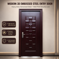 Porte d'entrée extérieure en acier anti-effraction à motif bois imprimé sur mesure pour projets résidentiels