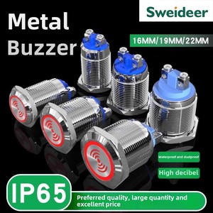 Công tắc nút nhấn Sweider 16/19/22mm, chống nước, kim loại, có chuông báo, chân vít, 12V, báo động bằng âm thanh và ánh sáng nhấp nháy - Product Image 2