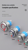 Interrupteur à bouton-poussoir momentané à tête haute 16/19mm/22mm avec borne à broches (Dia. 16 mm (CE, CCC, ROHS, REACH)