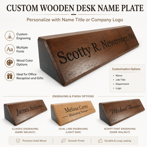 Porta Nome da Tavolo in Legno Massello a Triangolo, Targhetta da Scrivania in Noce, Supporto per Nome da Tavolo in Legno per Riunioni e Ufficio - Product Image 2