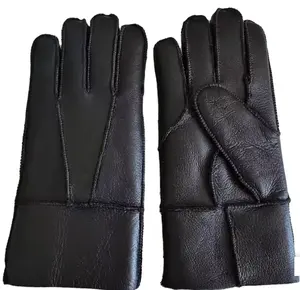 2024 Customization Patched Sheepskin Leather Women Gloves Fur Warm Gloves Winter Black
