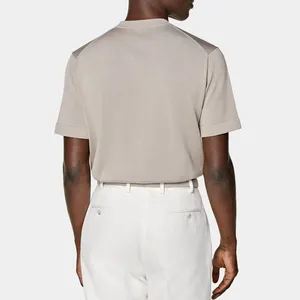 Camiseta masculina de manga curta de alta qualidade com logotipo personalizado, camiseta de gola redonda lisa, tricotada 70% algodão 30% seda