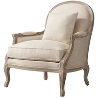 Fauteuil simple de salon style rétro américain, en tissu gris vieilli et durable, idéal pour l'hôtellerie.