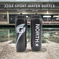 Bouteille de sport écologique pour adulte de 32 oz, type pression, en plastique PE vert, pour voyage et gym, couleurs noires et transparentes, revêtement anti-corrosion