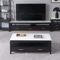 Salon avec réfrigérateur, 10 pièces, gain de place, table basse de créateur européenne avec plateau en bois en marbre