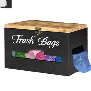 Caja de almacenamiento de bolsas de basura de madera, negra, rectangular, con tapa, tipo vertical, para uso en la cocina. - Product Image 5