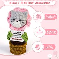 WoollyPearl Peluche chat fleur en crochet fait main, cadeau d'entraînement émotionnel, amusant, mignon, inspirant et motivant pour femmes