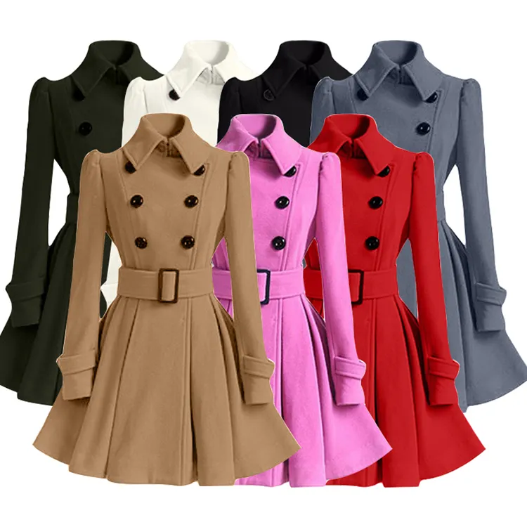 Cintura regolabile inverno Casual risvolto capispalla elegante cappotto lungo in lana sintetica giacca da donna in lana Trench Lady