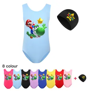 Super Mario Girls' Cartoon Swimwear With Hat Set