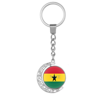Porte-clés rotatif personnalisé Moon, cabochon en verre double face, porte-clés en alliage affichant le drapeau national des Saintes-Évangeliques et des Grenadines