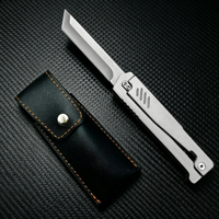Couteau à radis mécanique à gravité tout en acier, portable, avec étui en cuir noir, manche en bois, pour adulte, EDC, haute dureté, OEM