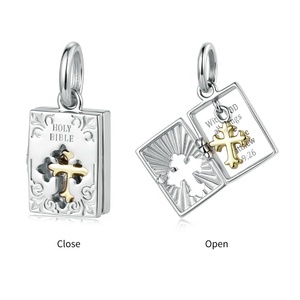 Breloques personnalisées en argent sterling 925 plaqué or 14 carats, ouvrables en forme de <span class=keywords><strong>livre</strong></span>, pour la fabrication de colliers, bracelets et pendentifs croix <span class=keywords><strong>DIY</strong></span> - Product Image 1