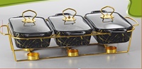 Vielseitiger, vielseitig einsetzbarer AB-Grade Keramik-Speisenwärmer mit Alkoholbefeuerung, luxuriöser 3-Verbindungs-Chafing Dish für Hotels