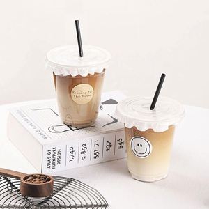 Vasos Desechables Ecológicos JN de PET Transparente de 12/14/16/18/20/24 oz, con Tapas y Pajitas, 98 mm de Diámetro, Forma Plana, para Jugos, Bebidas y Burbujas - Product Image 4