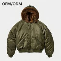 Fabricant de vestes bomber d'hiver pour hommes, coupe oversize, en polyester épais, coupe-vent, avec fermeture éclair en nylon et garniture en fausse fourrure