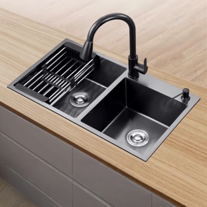 Évier de cuisine double bac en acier inoxydable 304, pour le lavage des légumes et de la vaisselle, à encastrer sous plan - Product Image 1