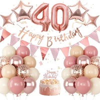 Kit de Décoration pour Fête d'Anniversaire, de Remise de Diplôme ou d'Halloween Or Rose : Bannière, Décoration de Gâteau, Ballons Chiffres en Aluminium, Guirlande de Ballons en Latex